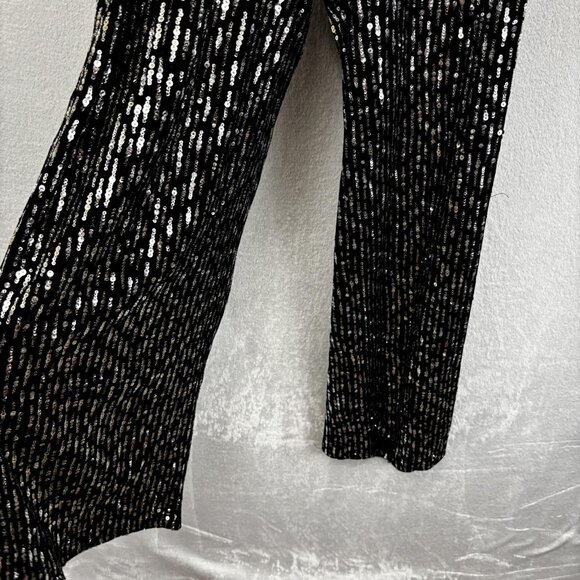 Emerald Sundae Silver Sequin Velvet Wide Leg Jumpsuit Womens XS Black Party - Picture 12 of 14